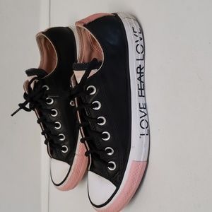 CONVERSE ALL STAR UNISEX LEATHER SNEAKERS LOVE FEAR LOVE BLACK PINK WHITE W 7 M5